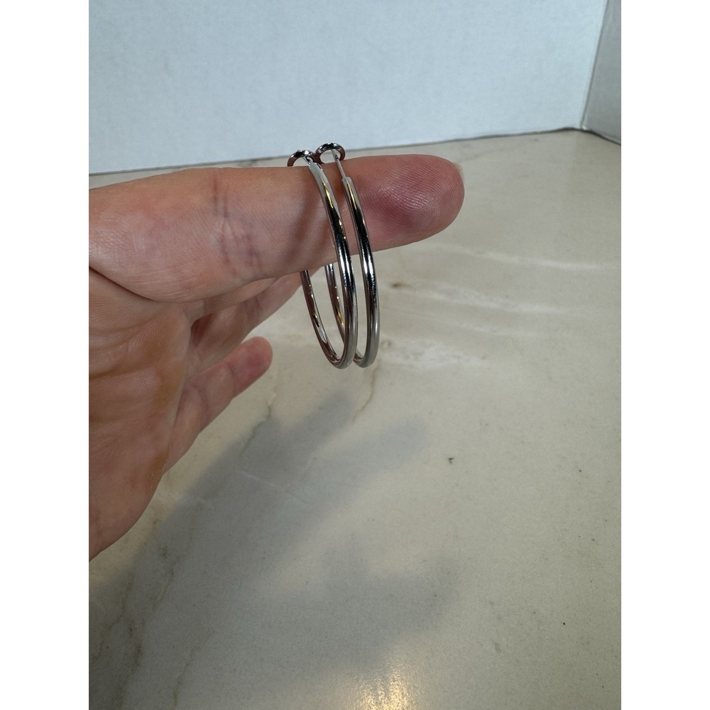 925 Sterling Silver Hoop Earrings 1.5" Classic Round Polished